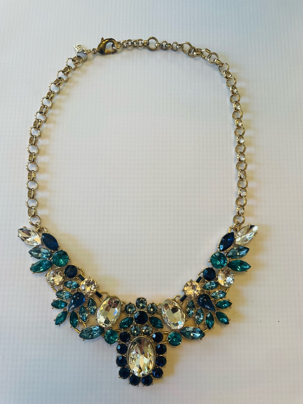 Gold-Tone Teal & Navy Crystal Statement Necklace